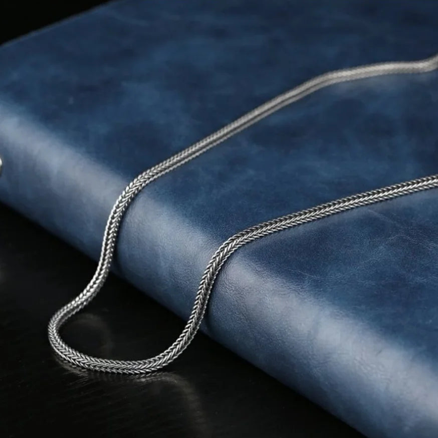 Real S925 Pure Silver Men's Necklace 3MM Foxtail Necklace for Men Individuality Vintage solid Silver Snake Bone Chain