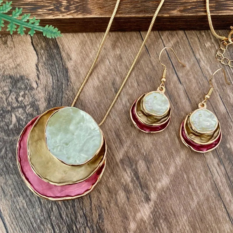 New Vintage Irregular Earring Necklace Circular Pendants Layered Aesthetic Decoration Choker Trend Elegant Jewelry Set for Women