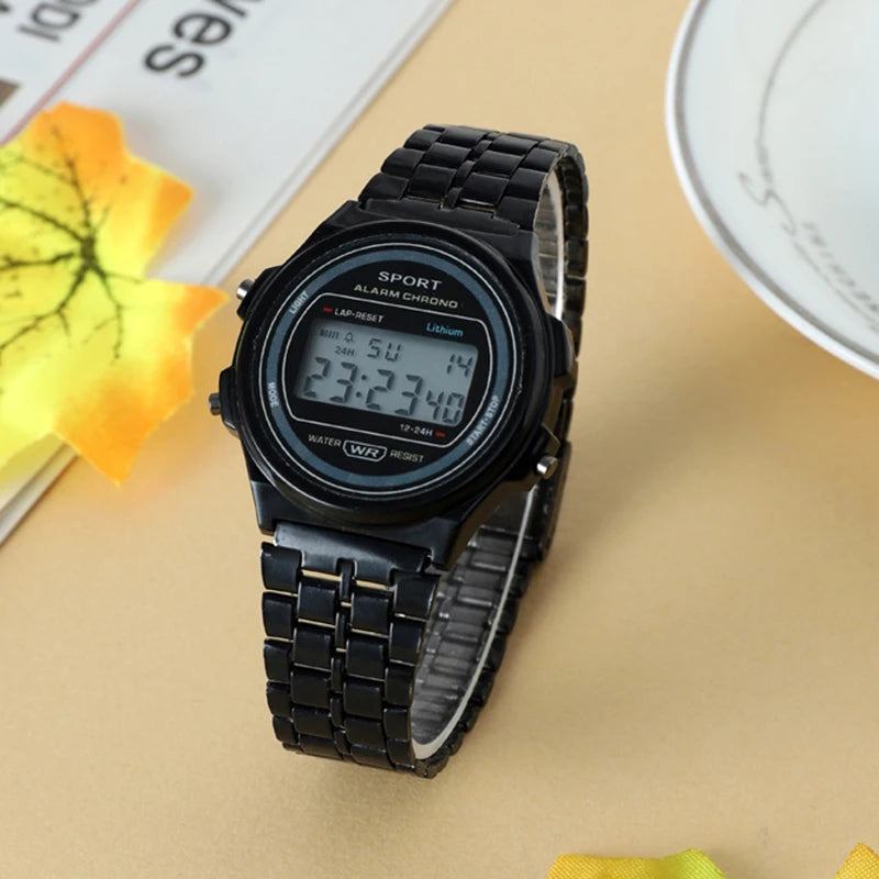 YIKAZE Retro Steel Strap Watch Women's Digital Watch Luxury Round Dial Business Clock Multifunction Sports Electronic Wristwatch