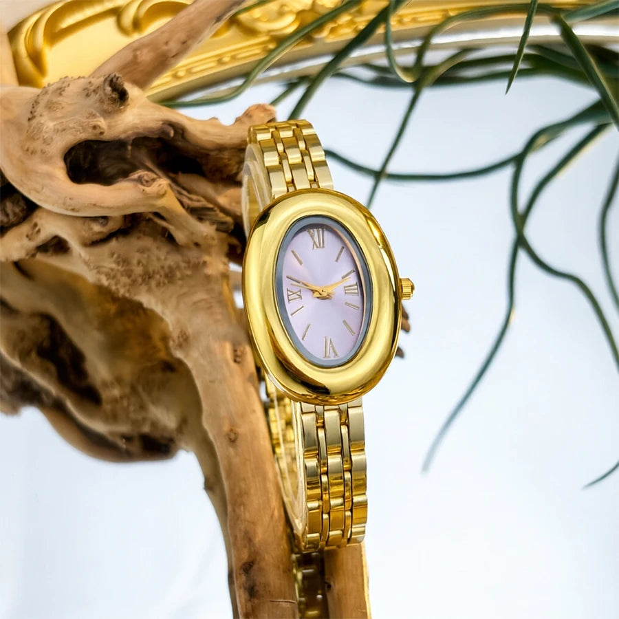 Women Watch Elegant - Vintage Bathtub Oval Dial Steel Strap Timepiece