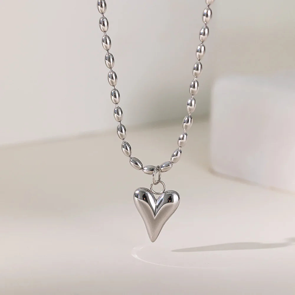 Y2k Stainless Steel Heart Pendant Bead OT Clasp Necklace For Women Men Fashion Geometric Charm Necklace Party Jewelry Gifts