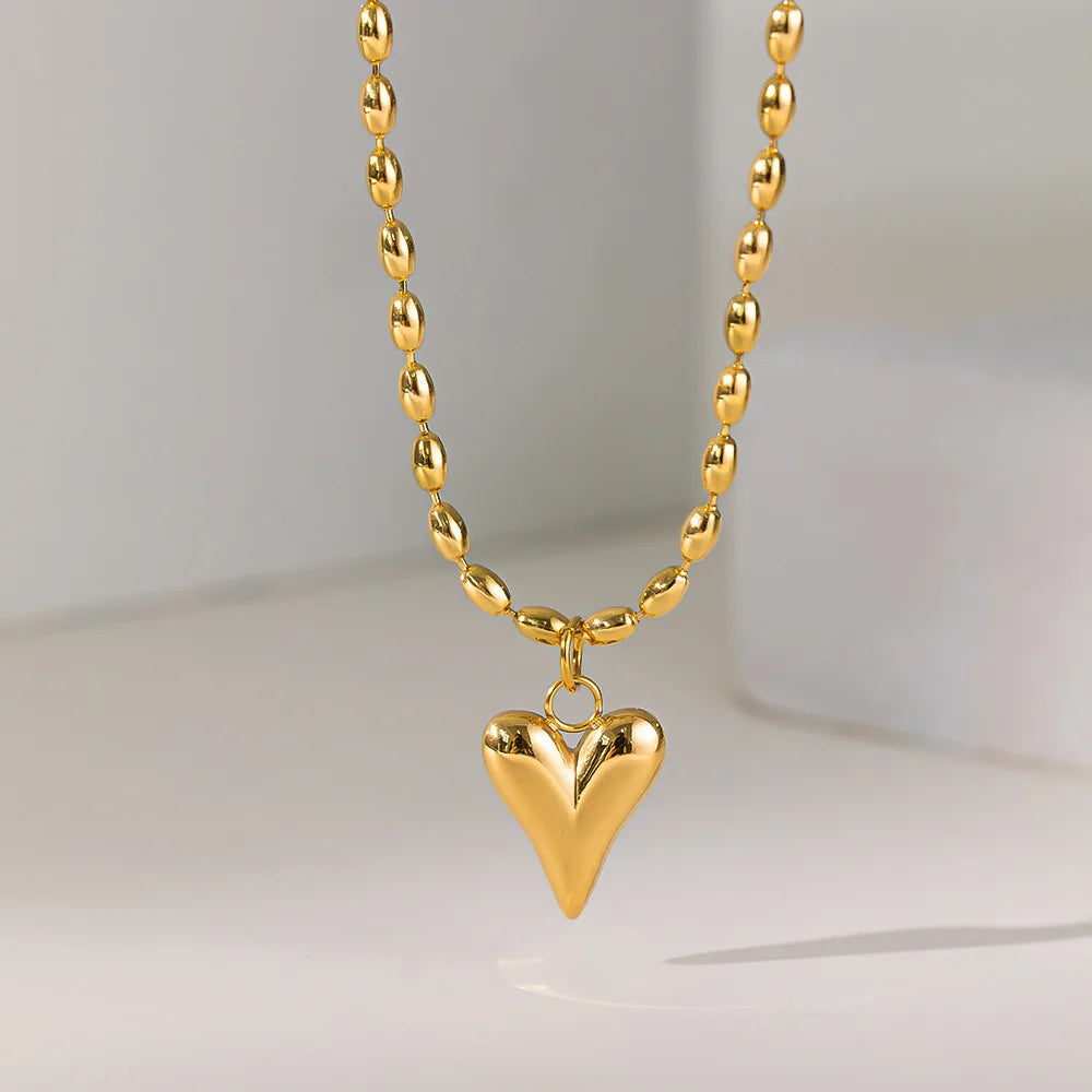 Y2k Stainless Steel Heart Pendant Bead OT Clasp Necklace For Women Men Fashion Geometric Charm Necklace Party Jewelry Gifts