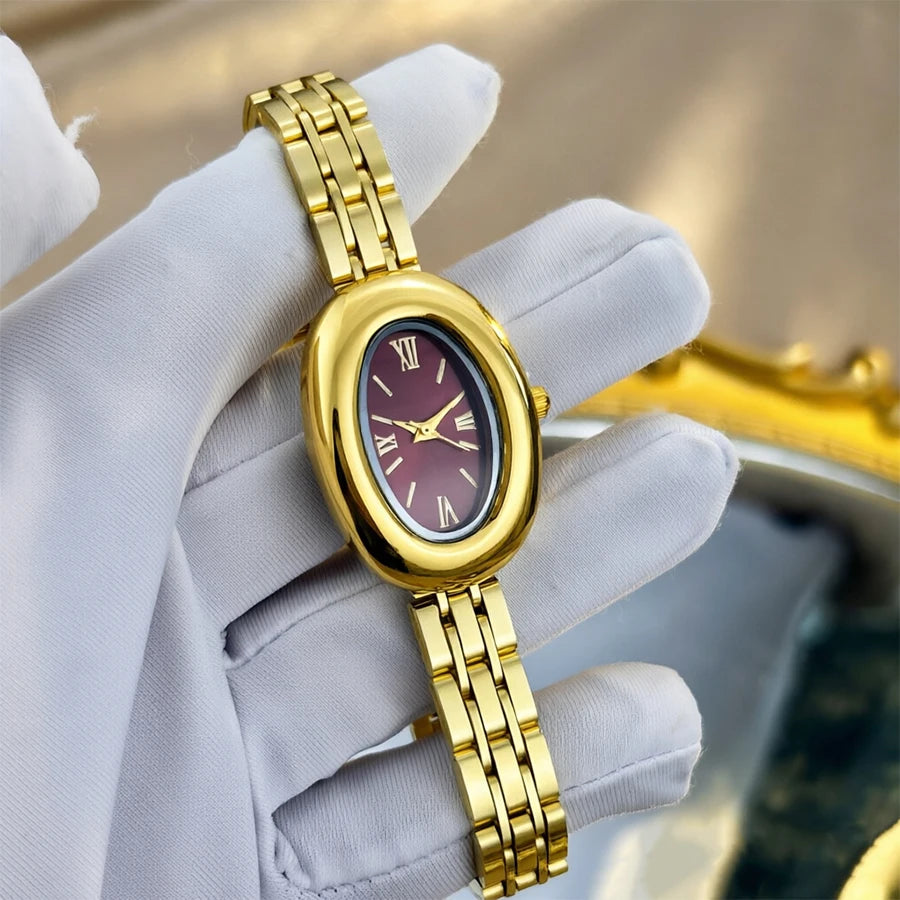 Women Watch Elegant - Vintage Bathtub Oval Dial Steel Strap Timepiece