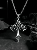 1PCS Fashion Retro Flame Cross Pendant Necklace Men's and Women's Long Chain Punk Gothic Fashion Accessories