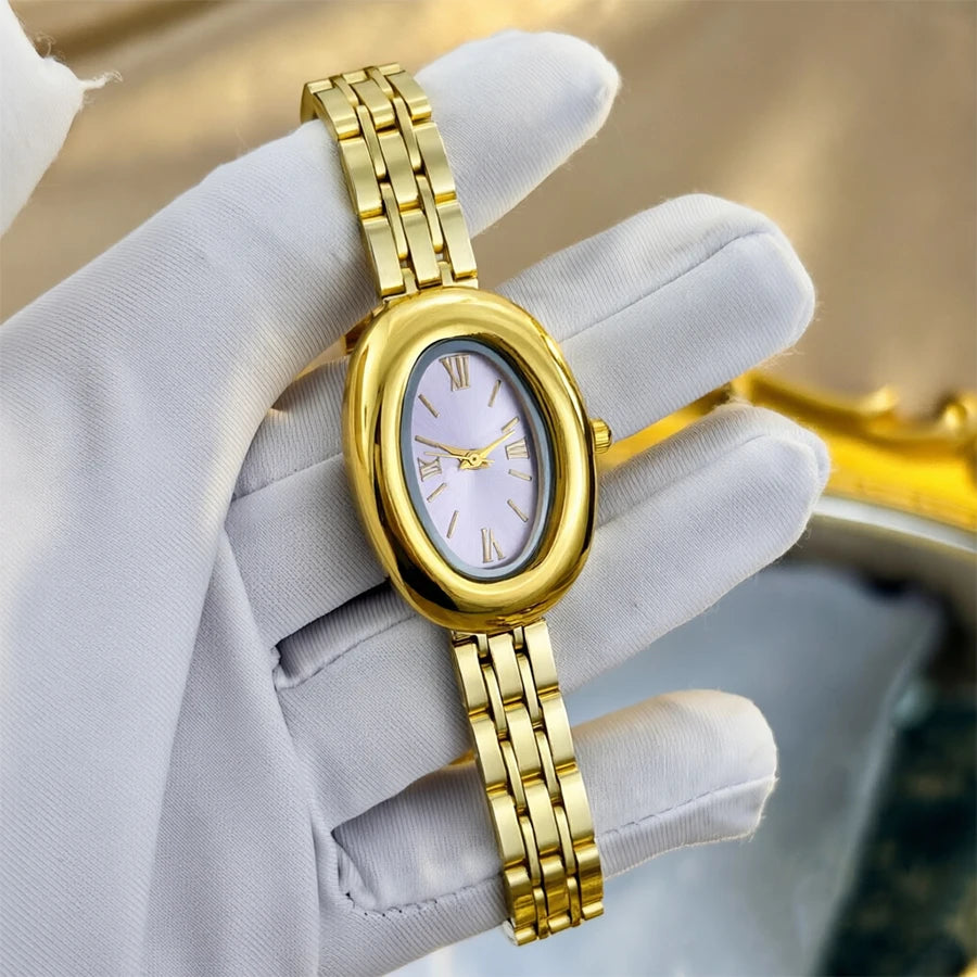 Women Watch Elegant - Vintage Bathtub Oval Dial Steel Strap Timepiece