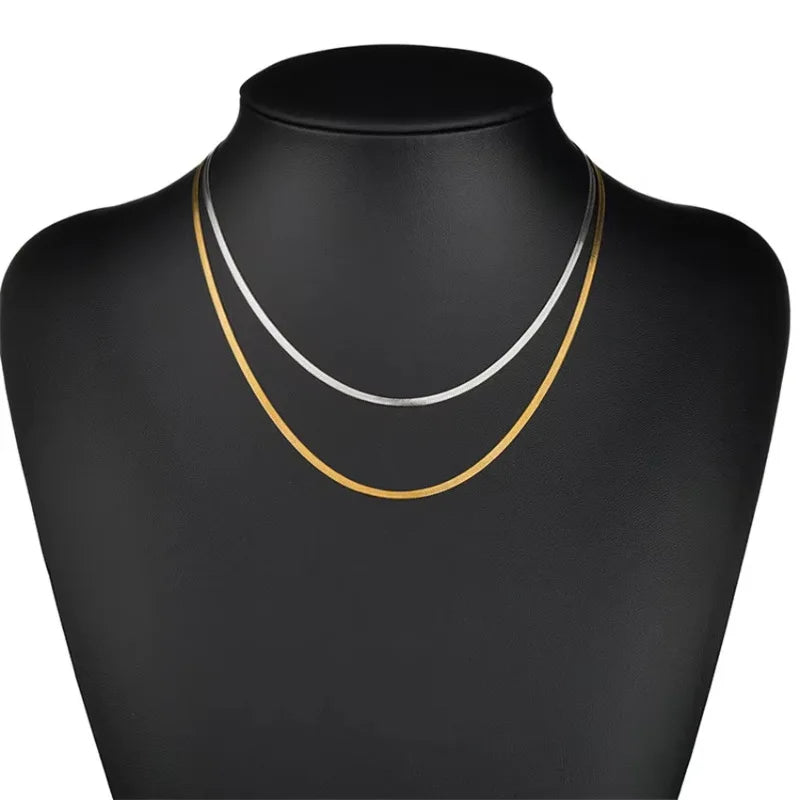 1PC Fashion Unisex Snake Chain Choker Necklace Stainless Steel Herringbone 2/3/4/5mm Gold Color Chain Necklace For Women Jewelry