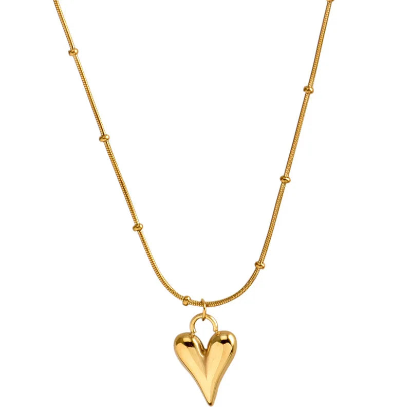 Y2k Stainless Steel Heart Pendant Bead OT Clasp Necklace For Women Men Fashion Geometric Charm Necklace Party Jewelry Gifts