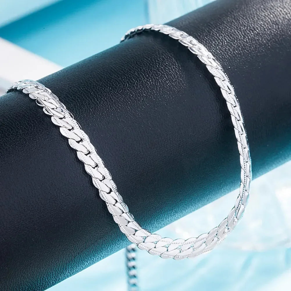 Fine Top Brand Silver Color 6mm Chain Necklace for Woman Men 16-24inch Fashion Wedding Party Jewelry Gift Dropshipping