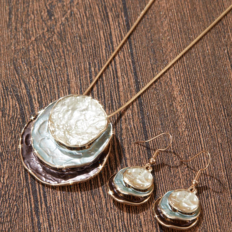 New Vintage Irregular Earring Necklace Circular Pendants Layered Aesthetic Decoration Choker Trend Elegant Jewelry Set for Women