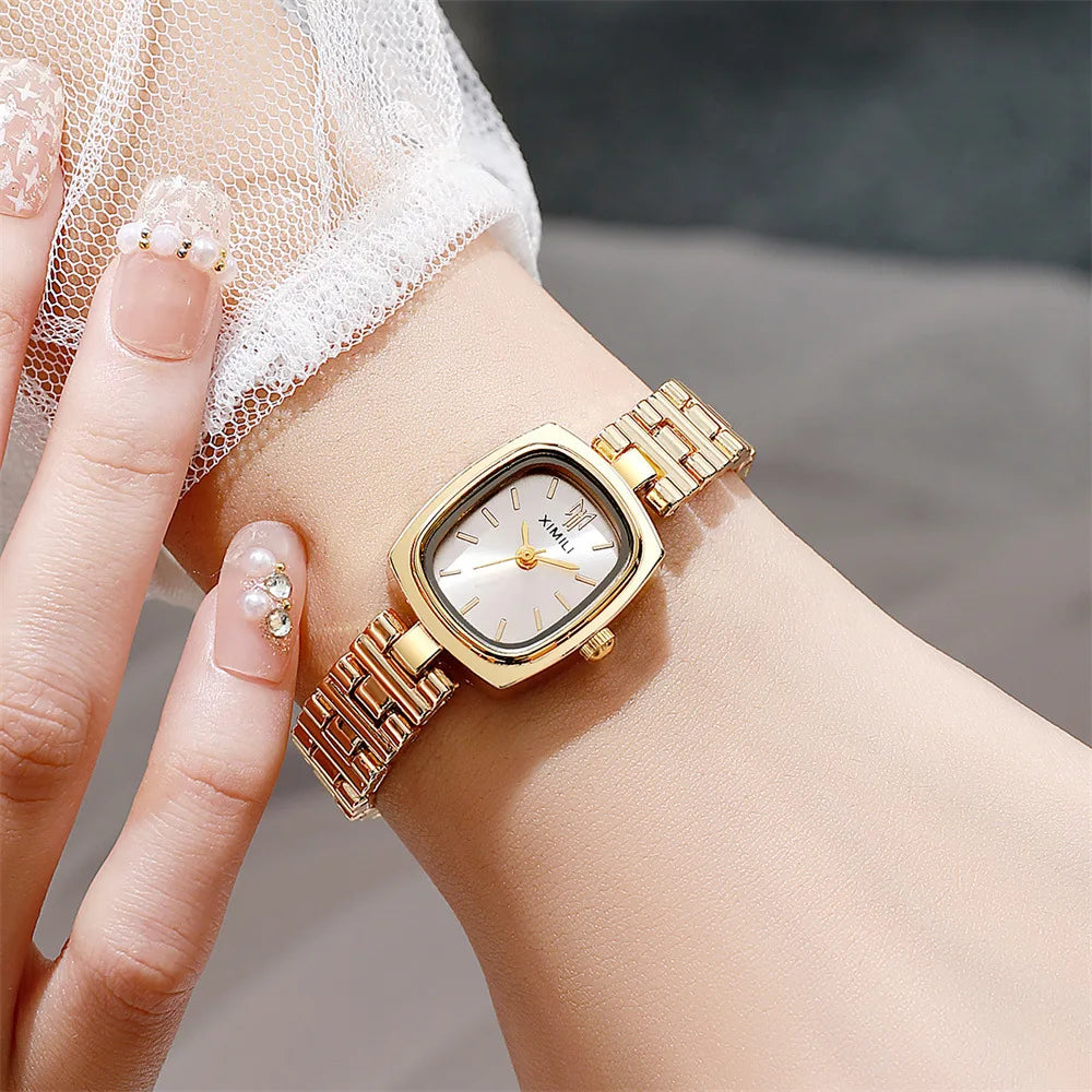 New Women's Square Watch Retro Light Luxury Steel Belt Watch Quartz Watch