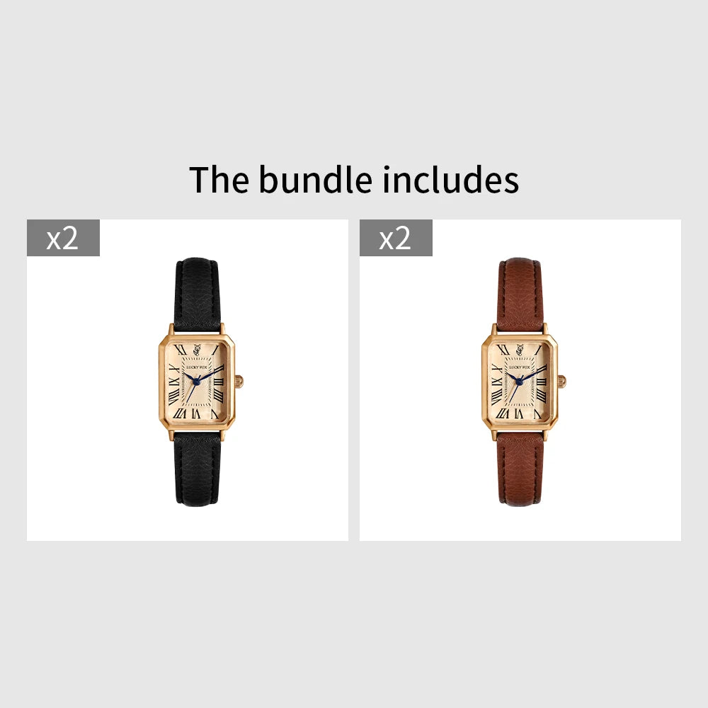 LUCKYFOX Luna Square Leather Watch