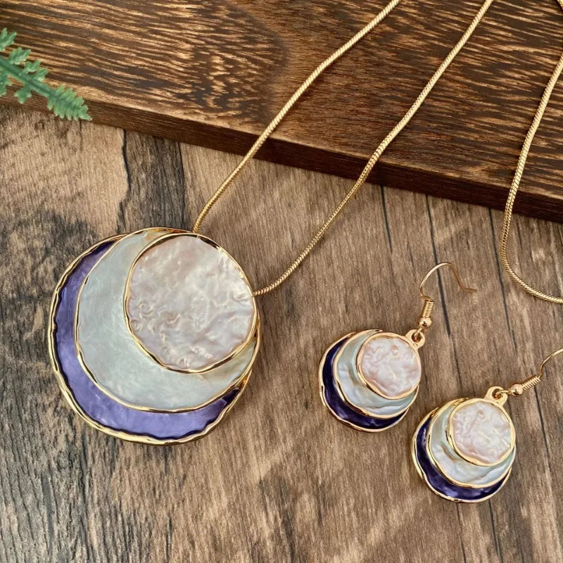 New Vintage Irregular Earring Necklace Circular Pendants Layered Aesthetic Decoration Choker Trend Elegant Jewelry Set for Women