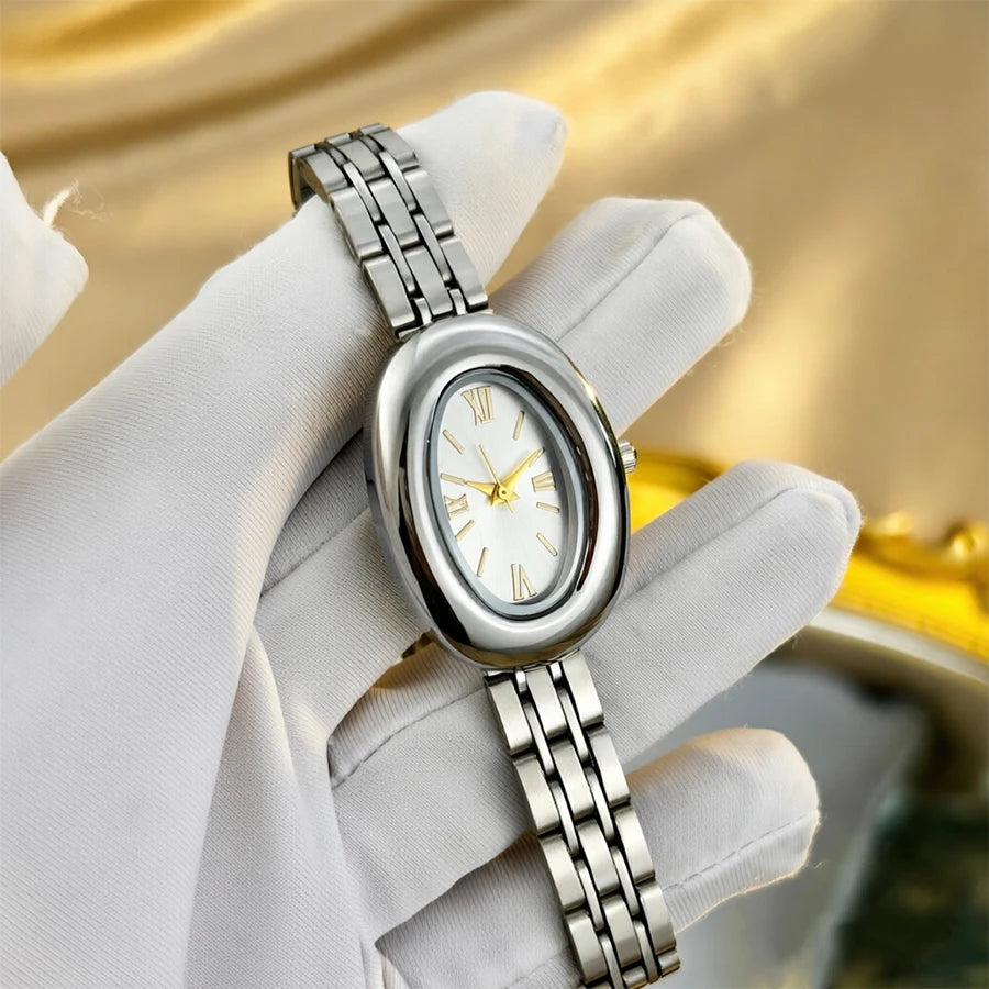 Women Watch Elegant - Vintage Bathtub Oval Dial Steel Strap Timepiece